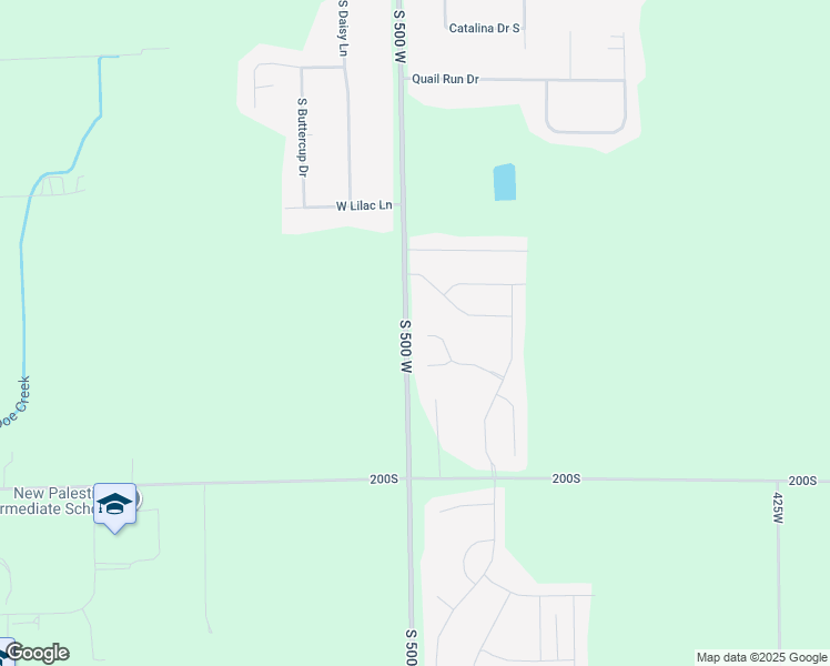 map of restaurants, bars, coffee shops, grocery stores, and more near 1651 South 500 West in New Palestine