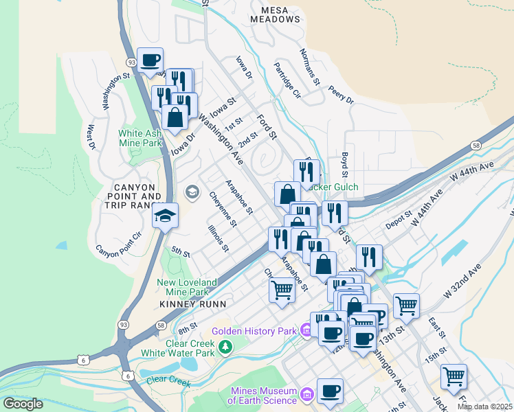 map of restaurants, bars, coffee shops, grocery stores, and more near 812 5th Street in Golden