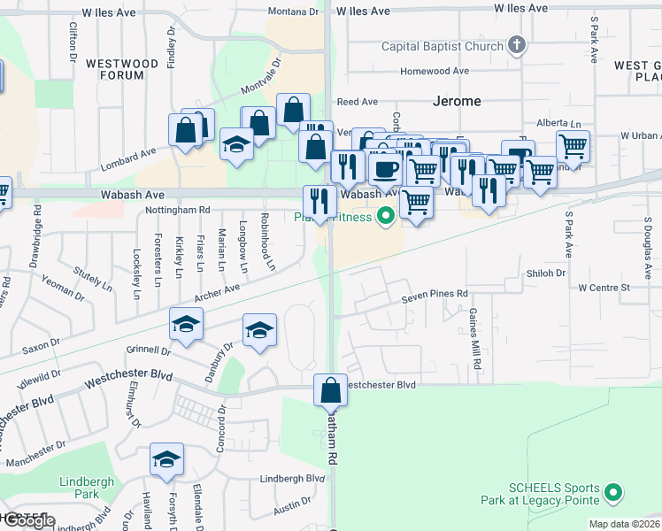 map of restaurants, bars, coffee shops, grocery stores, and more near Chatham Road in Springfield