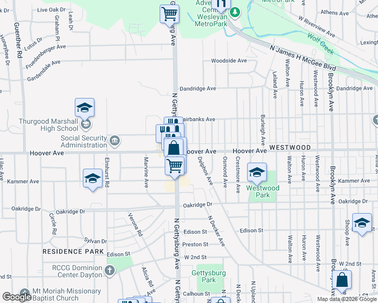 map of restaurants, bars, coffee shops, grocery stores, and more near 763 Bedford Avenue in Dayton
