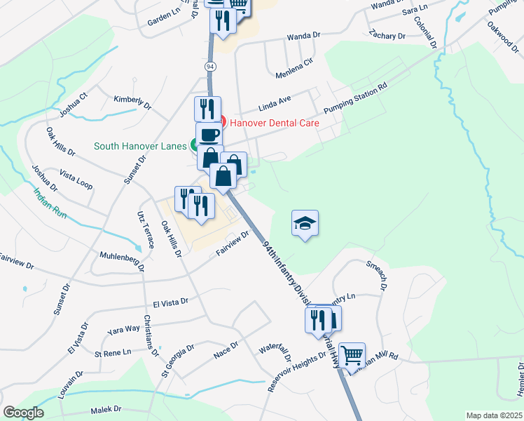 map of restaurants, bars, coffee shops, grocery stores, and more near 1868 Baltimore Pike in Hanover