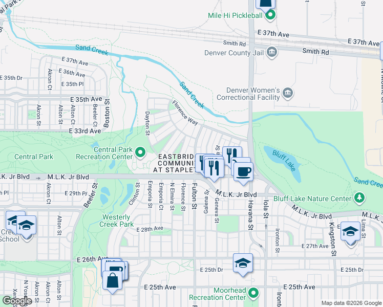 map of restaurants, bars, coffee shops, grocery stores, and more near 3151 Fulton Street in Denver