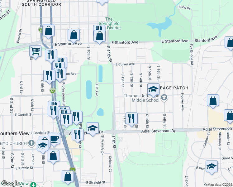 map of restaurants, bars, coffee shops, grocery stores, and more near 2928 South 11th Street in Springfield