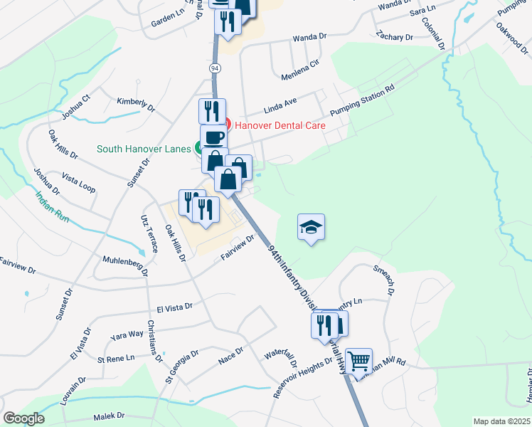 map of restaurants, bars, coffee shops, grocery stores, and more near 1868 Baltimore Pike in Hanover