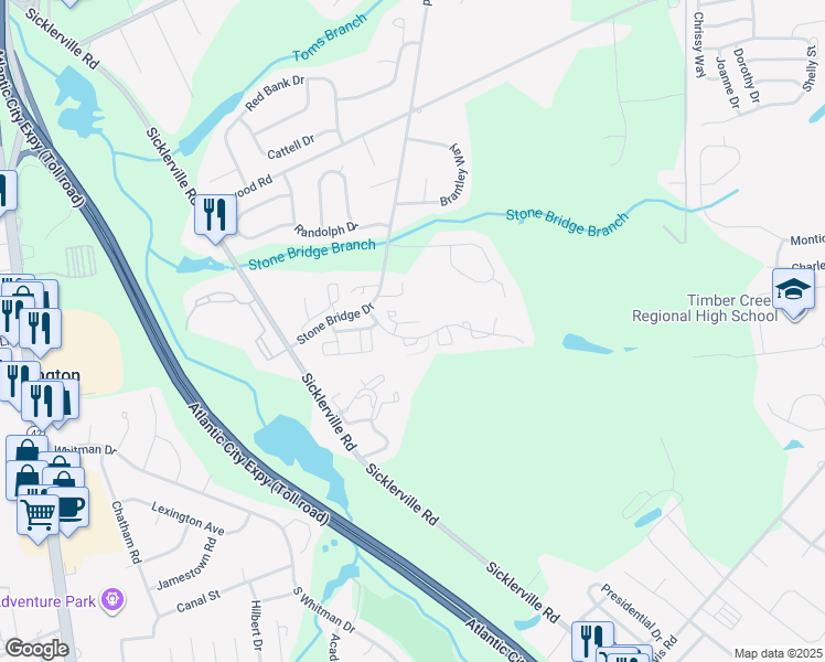 map of restaurants, bars, coffee shops, grocery stores, and more near 602 Jaeger Court in Sicklerville