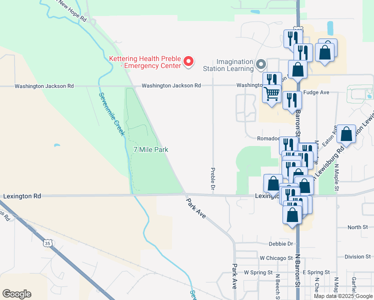 map of restaurants, bars, coffee shops, grocery stores, and more near 1600 Park Avenue in Eaton