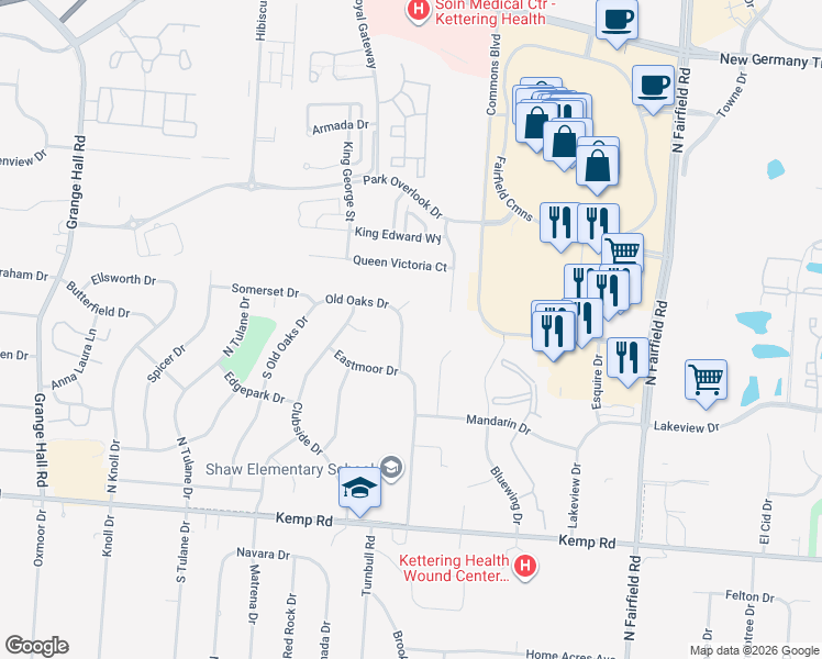 map of restaurants, bars, coffee shops, grocery stores, and more near 2466 Glenboro Drive in Dayton