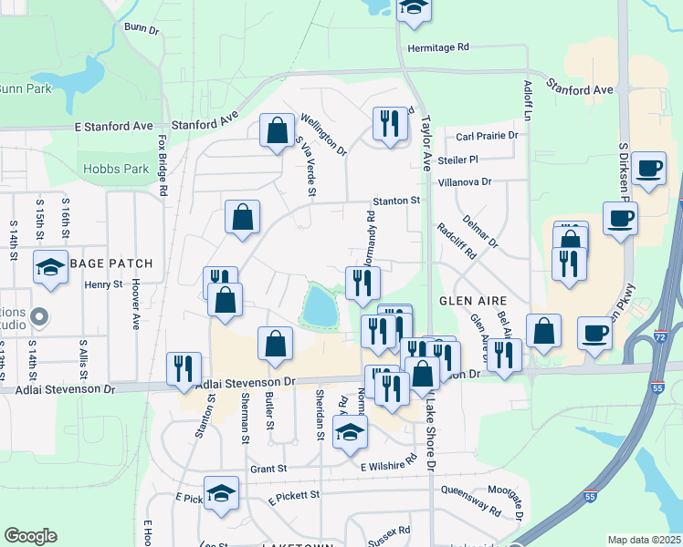 map of restaurants, bars, coffee shops, grocery stores, and more near 2473 Ladley Court in Springfield