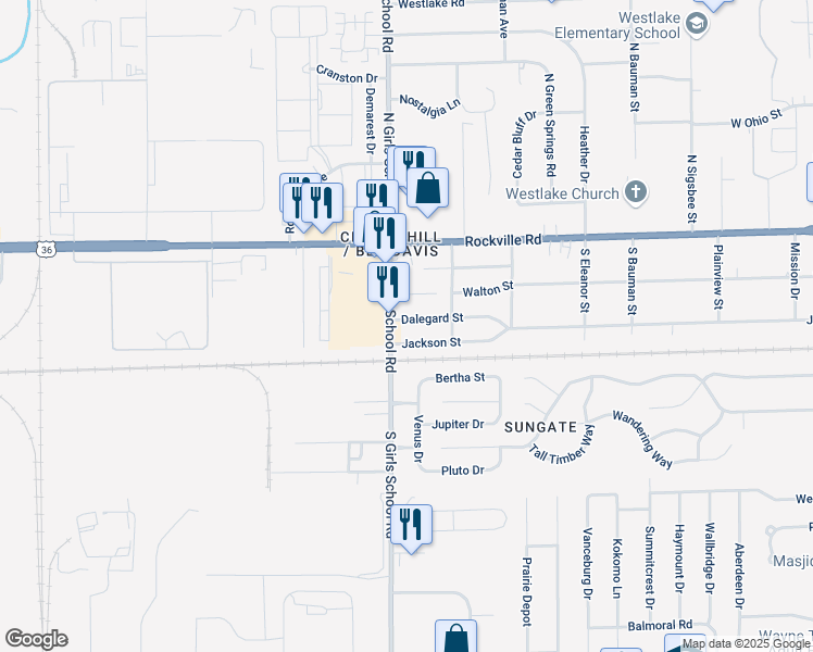 map of restaurants, bars, coffee shops, grocery stores, and more near 7258 Dalegard Street in Indianapolis