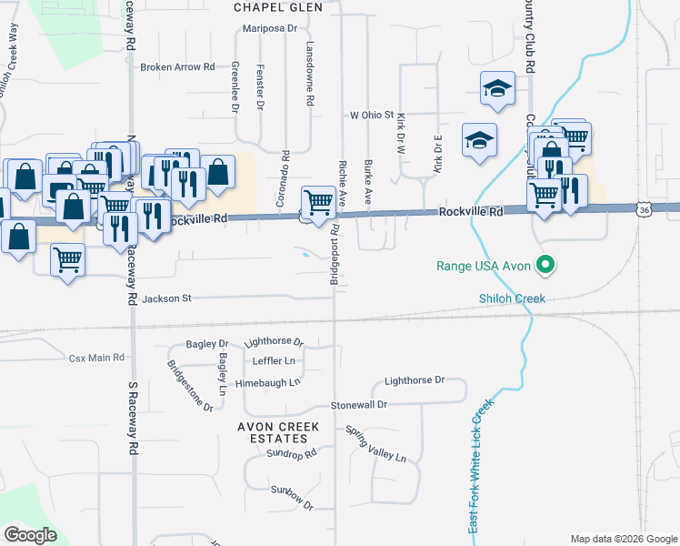 map of restaurants, bars, coffee shops, grocery stores, and more near 122 Bridgeport Road in Indianapolis