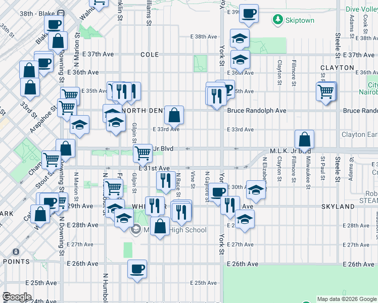 map of restaurants, bars, coffee shops, grocery stores, and more near in Denver