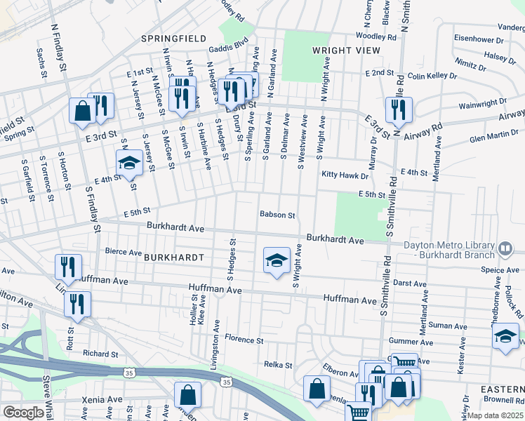map of restaurants, bars, coffee shops, grocery stores, and more near 230 South Garland Avenue in Dayton