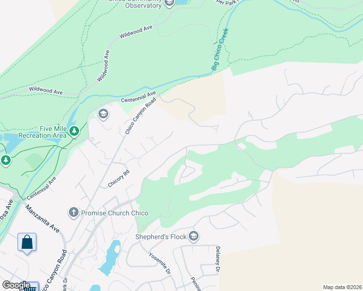 map of restaurants, bars, coffee shops, grocery stores, and more near 3164 Canyon Oaks Terrace in Chico