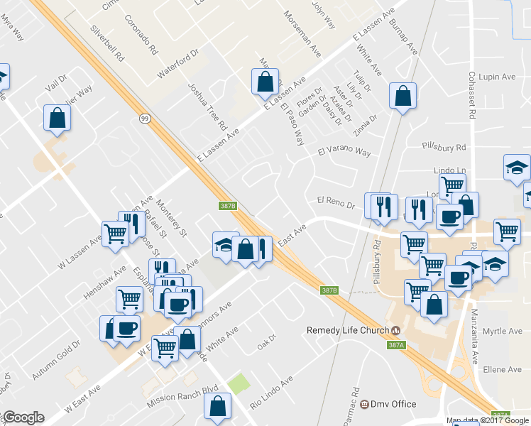 map of restaurants, bars, coffee shops, grocery stores, and more near 483 Panama Avenue in Chico