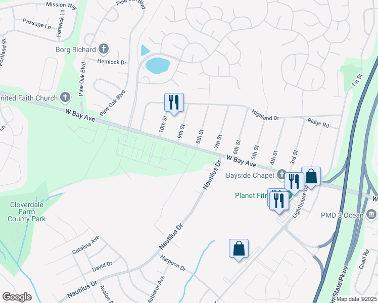 map of restaurants, bars, coffee shops, grocery stores, and more near 3 Meridian Turn West in Barnegat Township