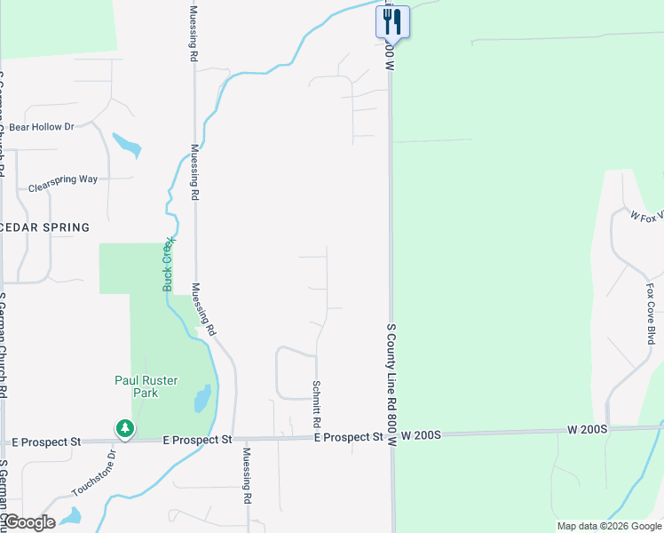 map of restaurants, bars, coffee shops, grocery stores, and more near 525 Schmitt Road in Indianapolis