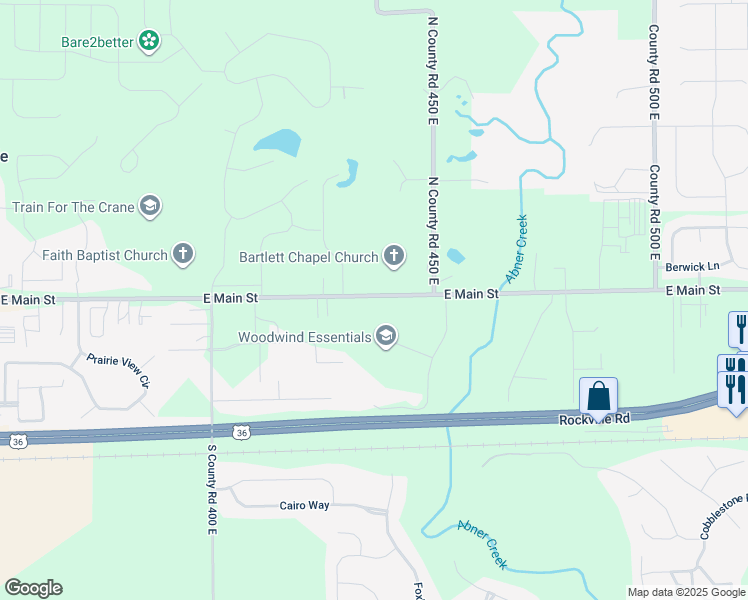 map of restaurants, bars, coffee shops, grocery stores, and more near 4329 East Main Street in Avon