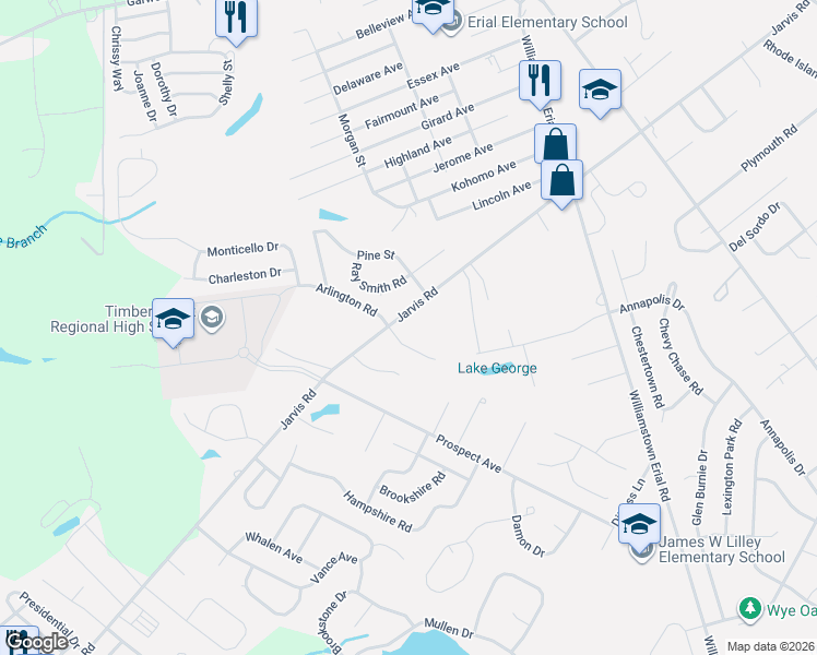 map of restaurants, bars, coffee shops, grocery stores, and more near 614 Jarvis Road in Sicklerville