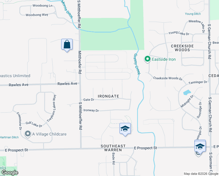 map of restaurants, bars, coffee shops, grocery stores, and more near 540 Ironridge Court in Indianapolis