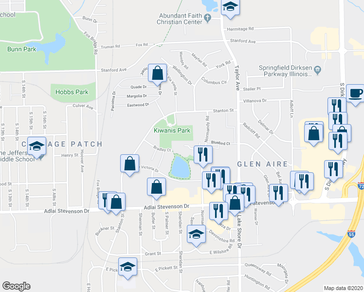 map of restaurants, bars, coffee shops, grocery stores, and more near 2405 Ladley Court in Springfield