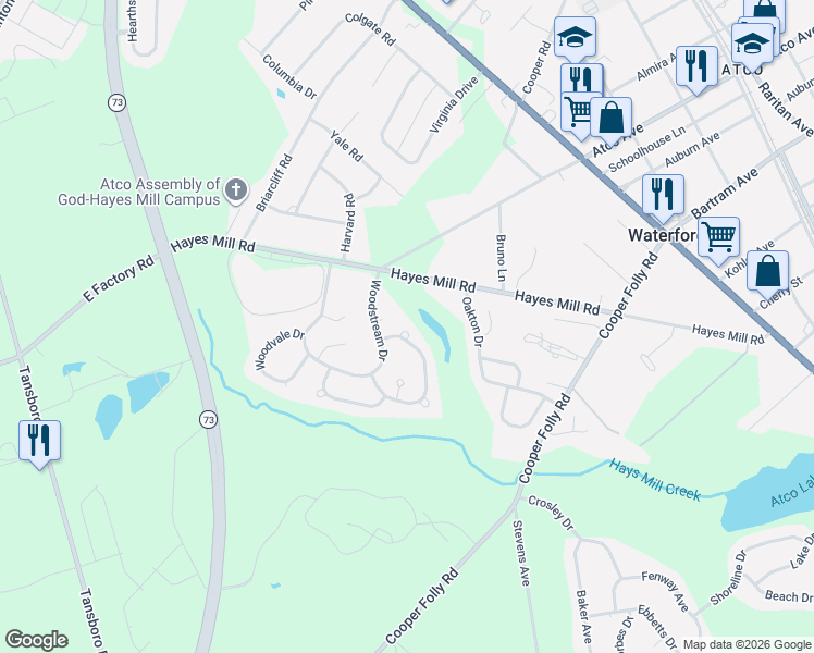 map of restaurants, bars, coffee shops, grocery stores, and more near 5 Windingbrook Court in Winslow Township