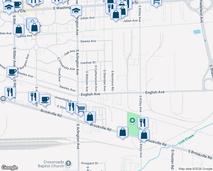 map of restaurants, bars, coffee shops, grocery stores, and more near 445 South Sheridan Avenue in Indianapolis