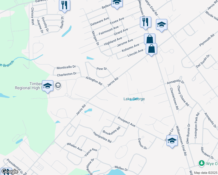 map of restaurants, bars, coffee shops, grocery stores, and more near 614 Jarvis Road in Sicklerville