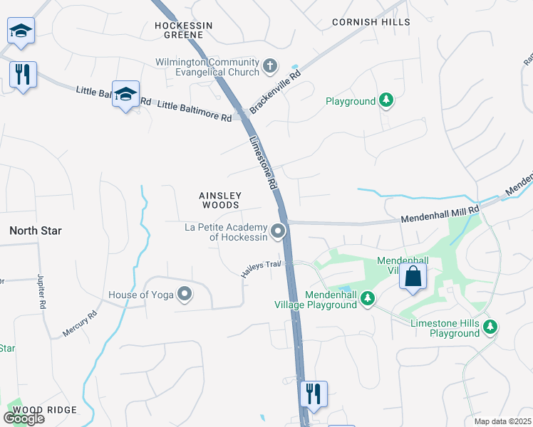 map of restaurants, bars, coffee shops, grocery stores, and more near 17 Anderson Lane in Newark