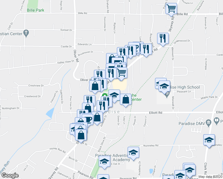 map of restaurants, bars, coffee shops, grocery stores, and more near 780 Luther Drive in Paradise