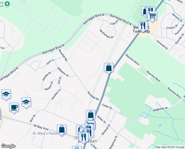 map of restaurants, bars, coffee shops, grocery stores, and more near 308 Hawthorne Lane in Barnegat Township