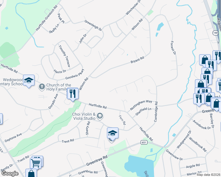 map of restaurants, bars, coffee shops, grocery stores, and more near 565 Cambridge Road in Washington Township
