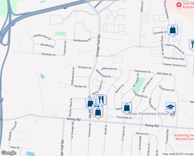 map of restaurants, bars, coffee shops, grocery stores, and more near 3894 North Chalet Circle in Beavercreek