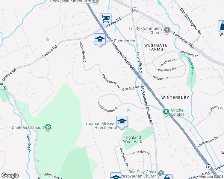 map of restaurants, bars, coffee shops, grocery stores, and more near 3801 Oakridge Road in Wilmington