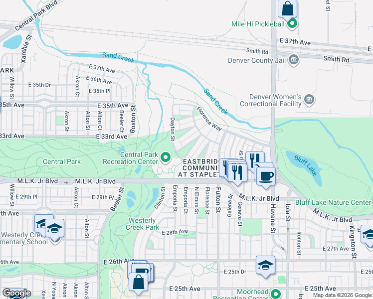 map of restaurants, bars, coffee shops, grocery stores, and more near 3106 Dayton Street in Denver
