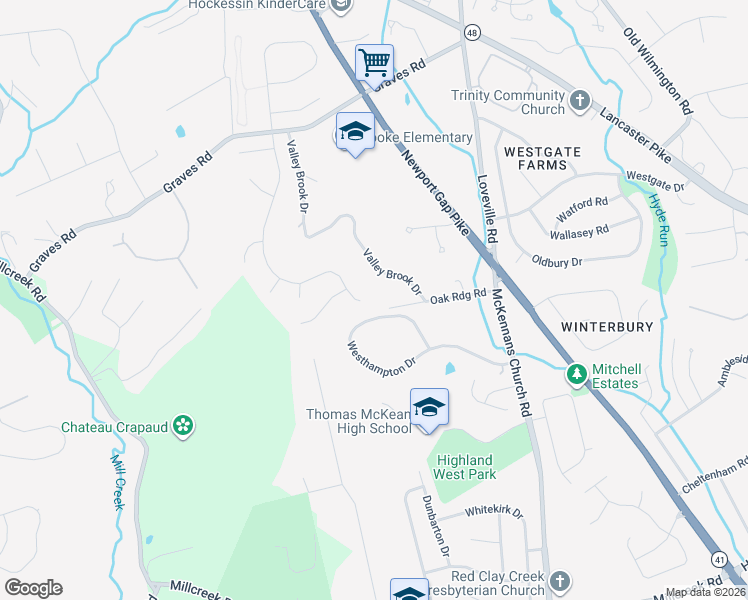 map of restaurants, bars, coffee shops, grocery stores, and more near 3801 Oakridge Road in Wilmington