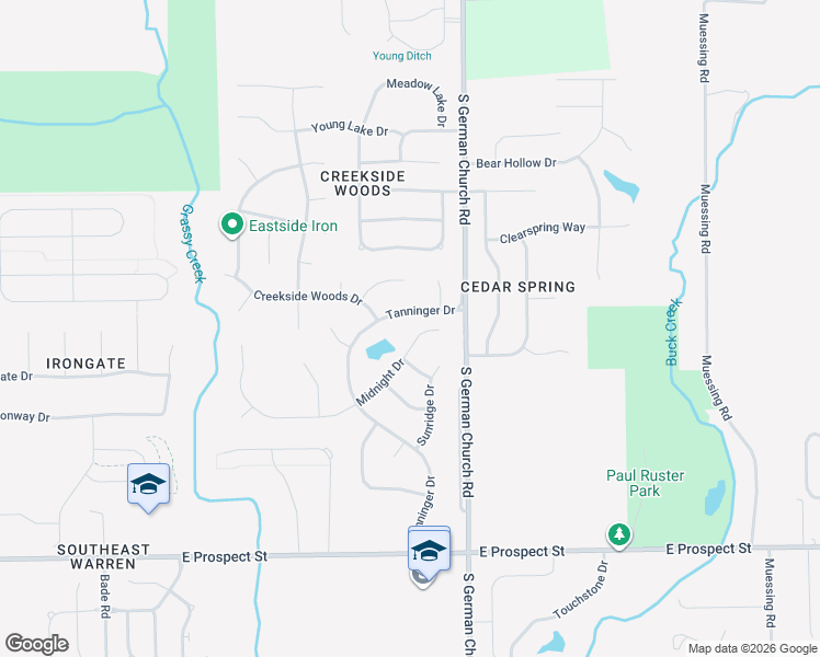 map of restaurants, bars, coffee shops, grocery stores, and more near 539 Tanninger Drive in Indianapolis