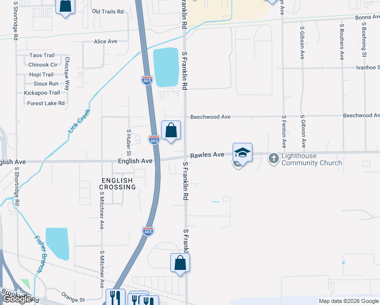 map of restaurants, bars, coffee shops, grocery stores, and more near 450 South Franklin Road in Indianapolis