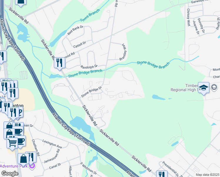 map of restaurants, bars, coffee shops, grocery stores, and more near 602 Jaeger Court in Sicklerville