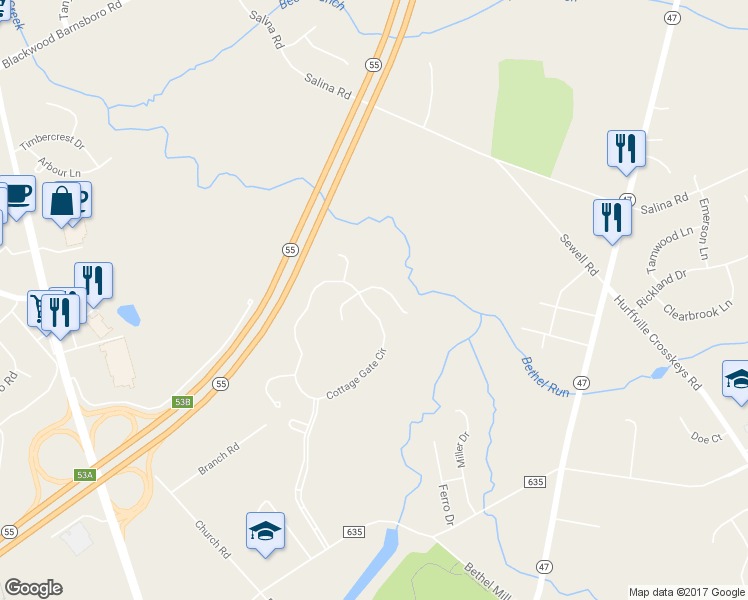 map of restaurants, bars, coffee shops, grocery stores, and more near 82 Cottage Gate Circle in Gloucester County