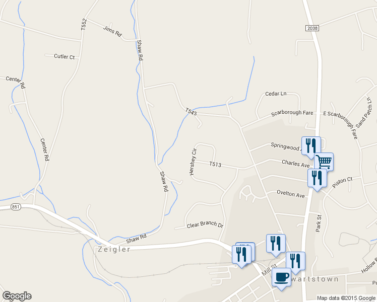 map of restaurants, bars, coffee shops, grocery stores, and more near 125 Hershey Circle in Stewartstown