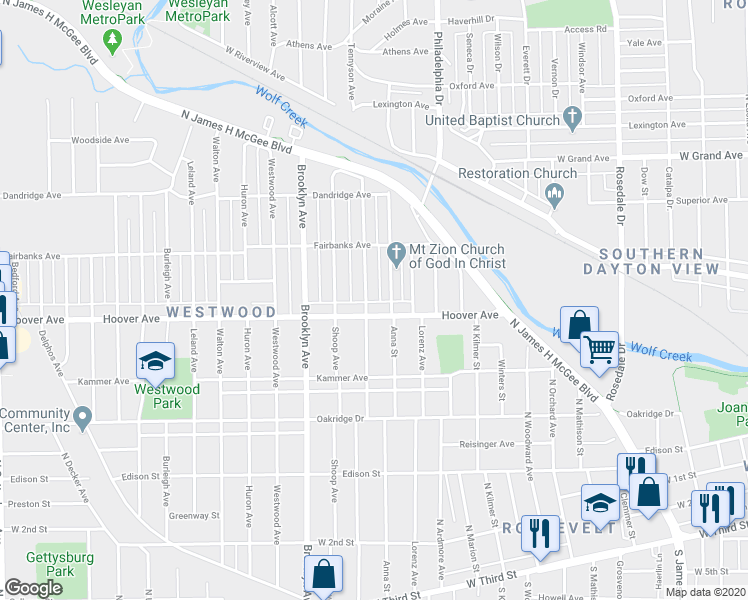 map of restaurants, bars, coffee shops, grocery stores, and more near 516 Gramont Ave in Dayton