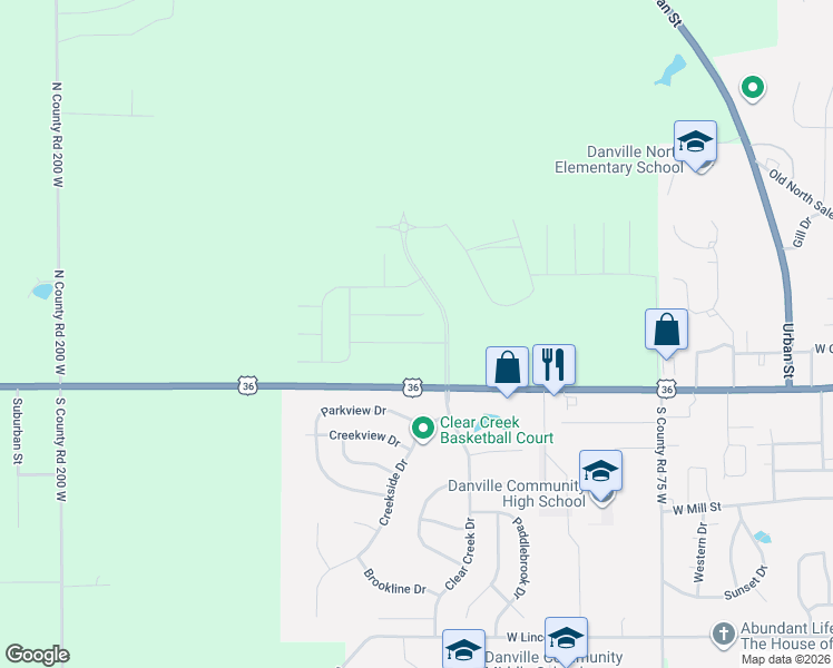 map of restaurants, bars, coffee shops, grocery stores, and more near 1360 West Main Street in Danville