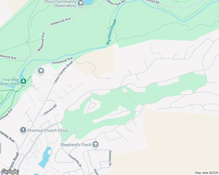map of restaurants, bars, coffee shops, grocery stores, and more near 3172 Canyon Oaks Terrace in Chico