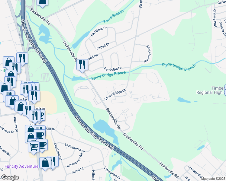 map of restaurants, bars, coffee shops, grocery stores, and more near 208 Keats Court in Sicklerville