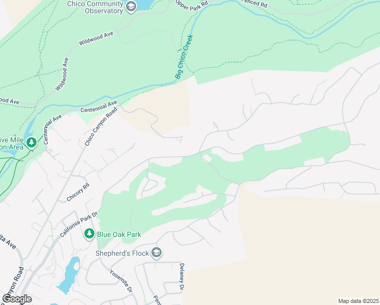 map of restaurants, bars, coffee shops, grocery stores, and more near 3176 Canyon Oaks Terrace in Chico