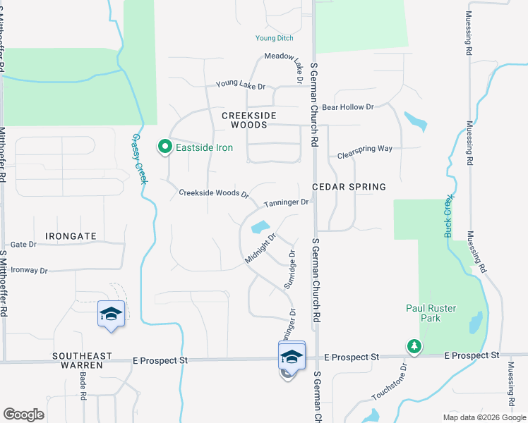 map of restaurants, bars, coffee shops, grocery stores, and more near 539 Tanninger Drive in Indianapolis