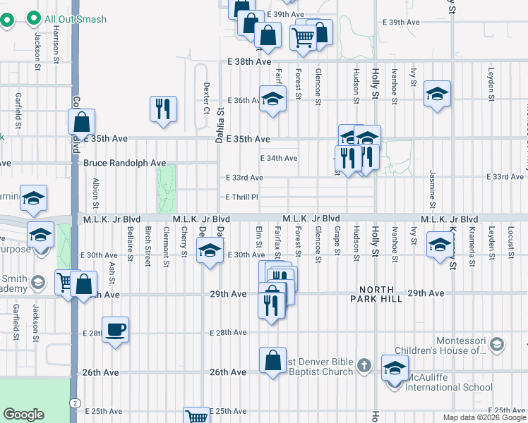 map of restaurants, bars, coffee shops, grocery stores, and more near in Denver
