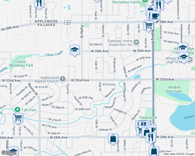 map of restaurants, bars, coffee shops, grocery stores, and more near in Lakewood