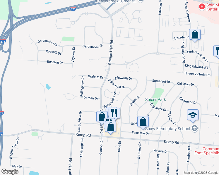 map of restaurants, bars, coffee shops, grocery stores, and more near 3894 North Chalet Circle in Beavercreek