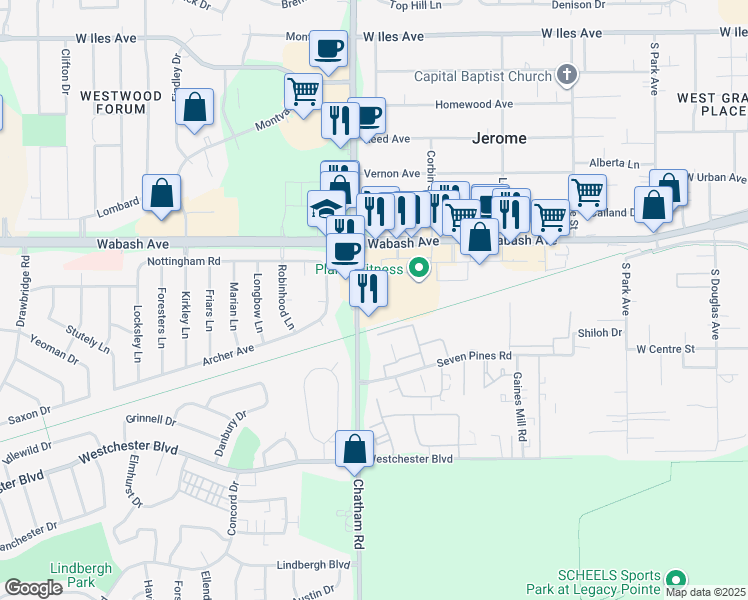 map of restaurants, bars, coffee shops, grocery stores, and more near 3178-3198 Chatham Rd in Springfield